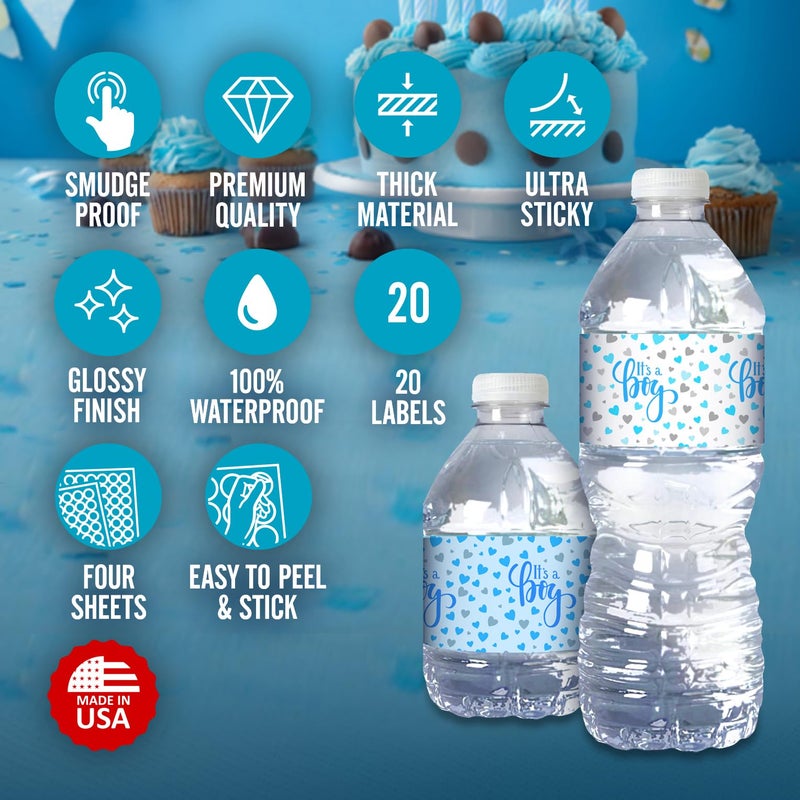 RokAPary 20 Its a Boy Water Bottle Labels Blue and White Baby Shower Party ; Waterproof Wrappers; Its a Boy Water Bottle Stickers Labels Decorations (10 Blue and 10 White). Made in USA - Image 5